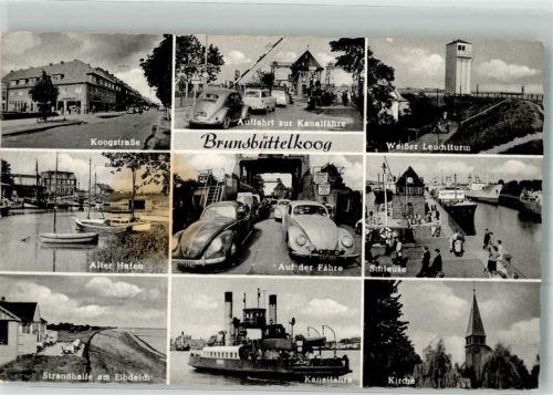 Brunsbüttel 1959 VW Käfer Fähre Leuchtturm Kirche Hafen Koogstrasse