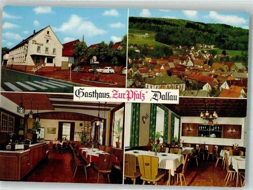 Dallau Gasthaus Zur Pfalz Panorama des Ortes Werbekarte
