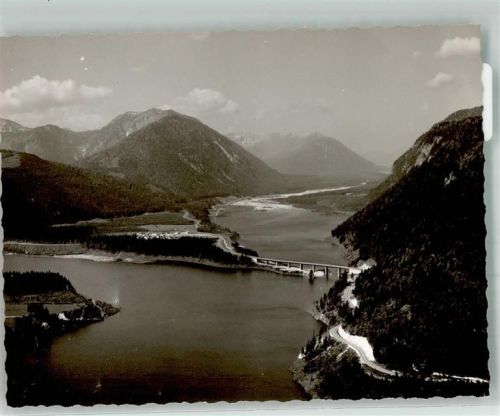 Fall Fliegeraufnahme der Faller-Klamm-Brücke über den Sylvensteinsee Foto Original aus Archiv eines Ansichtskartenverlages Ort handschriftlich