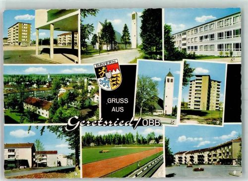 Geretsried Platz Schule Kath. Kirche Berliner Weg Ev. Kirche Petruskirche Hochhaus am Stern Sportplatz Altvaterstraße Sudetenstraße