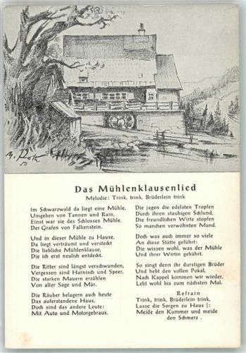 Kappel Gasthaus Mühlenklause Mühelnkausenlied