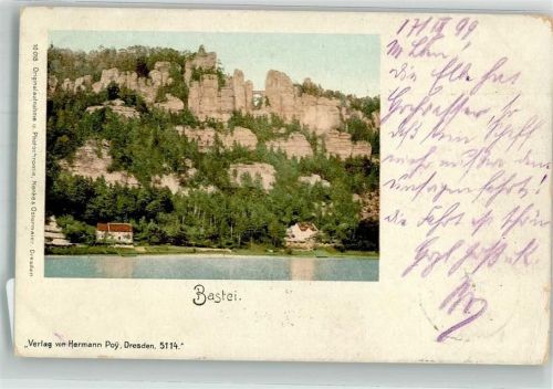 Bastei 1899 Felsformation oberhalb der Elbe Photochromie Nenke & Ostermaier 10018