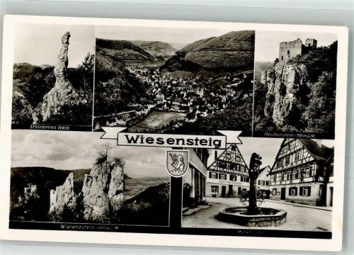 Wiesensteig Panorama des Ortes Steinernes Weib Wielandstein Marktplatz Burgruine Reußenstein