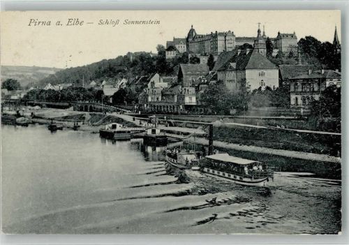 Pirna 1927 Dampfschiff Schloss Sonnenstein