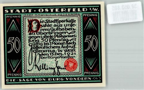Osterfeld 1921 Gutschein über 50 Pfennig Sage von Burg Vondern