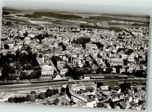Schwenningen Fliegeraufnahme des Ortes mit dem Bahnhof und der St. Franziskus Kirche