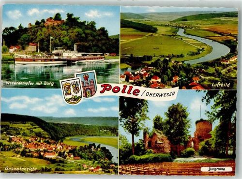 Polle Fliegeraufnahme des Ortes Raddampfer auf der Weser mit Burgruine