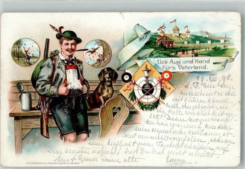 Hamburg 1898 Dackel Schießscheibe Tracht Ort handschriftlich