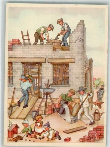 Auf dem Bauplatz Kinder Erntekranz Bildkarte Nr. 165 Georg Fischer Verlag