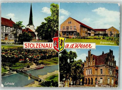 Stolzenau 1962 Kirche Krankenhaus Rathaus Fliegeraufnahme