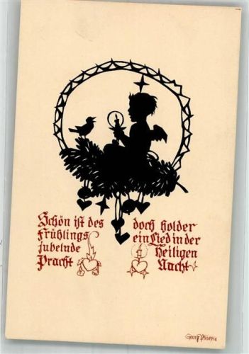 1932 Scherenschnitt Kleiner Engel mit einem Vogel Karte 1008