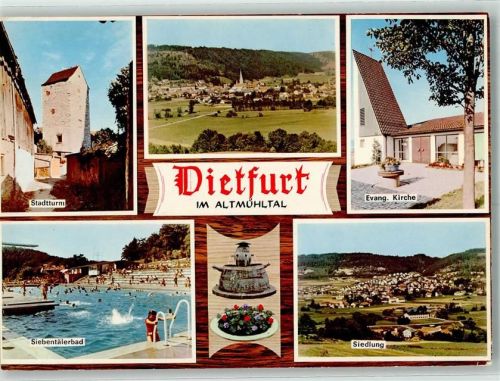 Dietfurt Stadtturm Schwimmbad Siebentälerbad Ev. Kirche Panorama von Ort und Siedlung