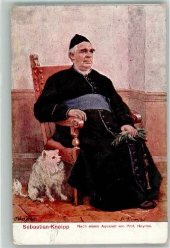 sign. Prof. Heyden Sebastian Kneipp in Mönchsornat mit Hund