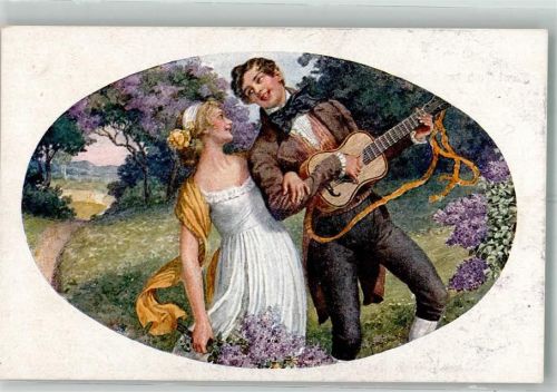 Junger Mann musiziert für seine Liebste Flieder Poesie / Liebe Passepartout
