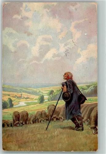 1916 sign. Hey, Paul Volksliederkarte Nr. 36 Ein Hirte mit seiner Schafherde Feldpost WK I Bayer. Res.-Pionier Kompanie