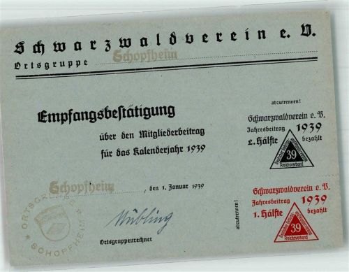 Schopfheim Schwarzwaldverein Beitragsquittung