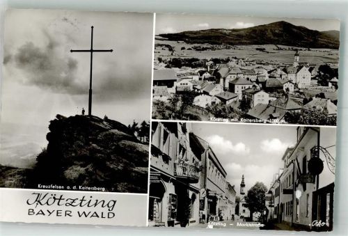 Kötzting Panorama des Ortes Marktstraße Filialkirche St. Veit Kreuzfelsen auf dem Kaitersberg Fotograf Kohlbauer