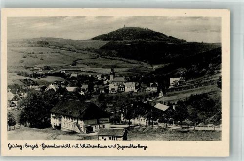 Geising 1943 Panorama des Ortes mit Ev. Stadtkirche Jugendherberge und Schützenhaus