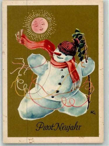 Neujahr Schneemann mit Mütze und Schal unter der strahlenden Sonne