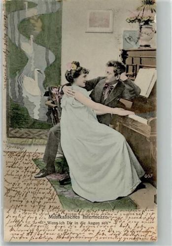1903 Junges verliebtes Paar am Klavier Poesie / Liebe