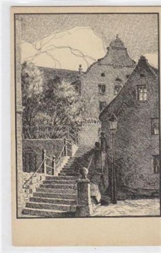 Bernburg Federzeichnung von Karl Bloßfeld Schenktreppe in Bernburg ungelaufen Gute Erhaltung.
