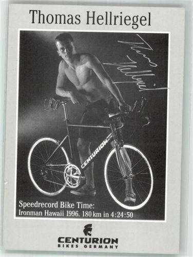 Triathlet Thomas Hellriegel mit seinem Centurion-Bike Autogrammkarte