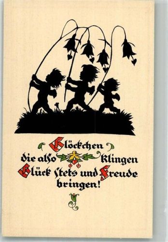 1927 Scherenschnitt Kleine Elfen mit Glockenblumen Verlag Werner Klotz Nr. 4