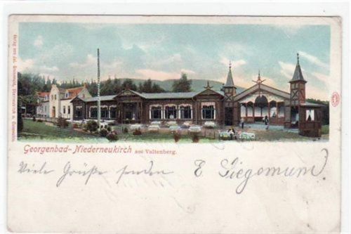 Neukirch Niederneukirch mit Georgenbad gelaufen von 1904 kleiner Knick oben links und unten rechts, leichte Eckabschürfungen, leicht stockfleckig, sonst gut erhalten.