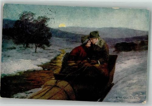 1922 sign. Schneider E. St. Die Fahrt ins Glück Liebespaar Eulen Verlag No. 524