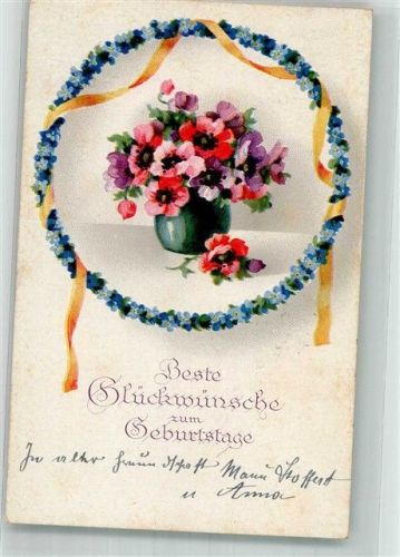 1920 Geburtstag Mohnblumen im Kranz aus Vergißmeinnicht Serie Delila Nr. 1780