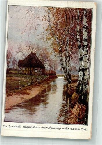 1921 sign. Fritz, Max Bauernhaus am Kanal unter Birken im Spreewald
