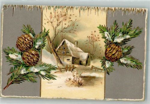 1907 Prägedruck Einsames Haus in weißer Winterlandschaft