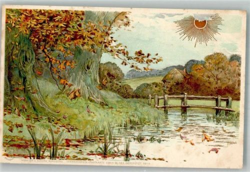 Alte Bäume an einem Bach in Sommerlandschaft Sonnenschein-Postkarte Serie III Nr. 99115