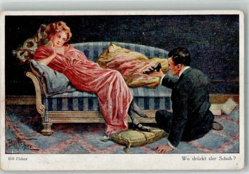 Junger Mann ist besorgt um die Füsse seiner Liebsten Poesie / Liebe Galerie Münchner Meister Nr. 436