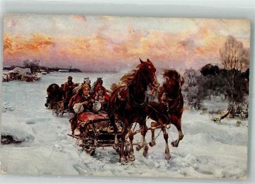 Zwei Schlitten in schneebedeckter Landschaft in der Dämmerung