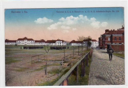 Kamenz Kamenz mit Kaserne d. 2.u.3. Bataillons d. 13. K.S. Infanterie Regts. Nr. 178. Feldpost, mit Stempel von 1917. Leicht bügig, leicht fleckig, sonst gut erhalten.