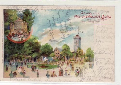 Mönchswalder Berg, Lithographie mit Wirtschaft Gröschel gelaufen von 1910. Gute Erhaltung.