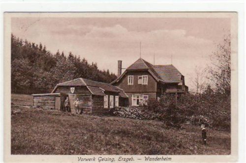 Geising Vorwerk Geising mit Wanderheim gelaufen von 1927, Marke entfernt. Leichter Stempeldurchdruck, leicht fleckig, sonst gut erhalten.