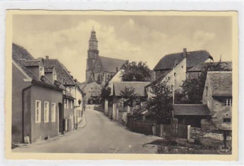 Kamenz Kamenz. Pulsnitzer Straße mit St. Marien gelaufen am 12.5.1942. Gute Erhaltung.