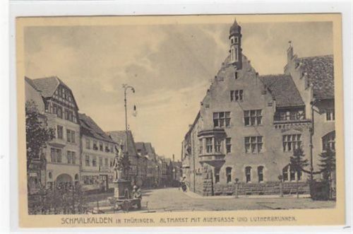 Schmalkalden Schmalkalden in Thüringen. Altmarkt Auergasse Lutherbrunnen gelaufen. Marke entfernt. Leicht fleckig, sonst gut erhalten