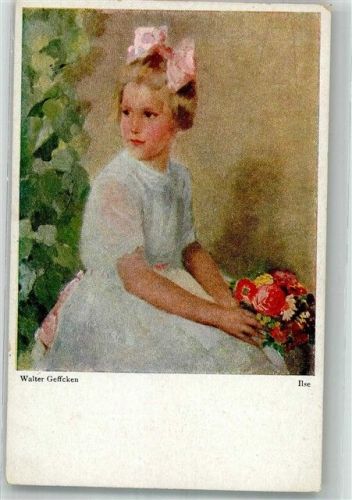 sign. Geffcken, Walter Das Mädchen Ilse mit Blumenstrauß Palette-Karte No. 165
