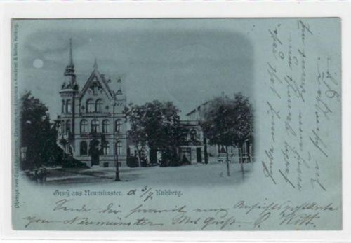 Neumünster Neumünster mit Kuhberg im Mondschein gelaufen, 1898. Ecken mit Albumabdrücken, leichter Stempeldurchdruck, sonst gut erhalten