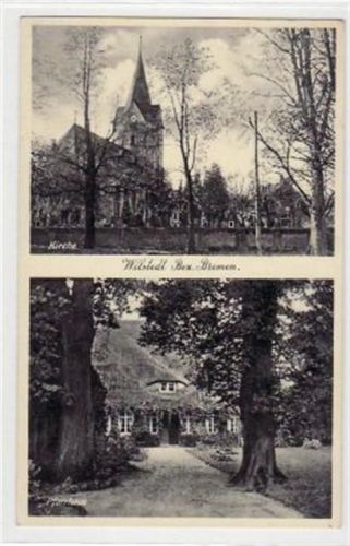 Wilstedt mit Kirche und Pfarrhaus ungelaufen kleiner Knick oben links, leicht fleckig, sonst gut erhalten