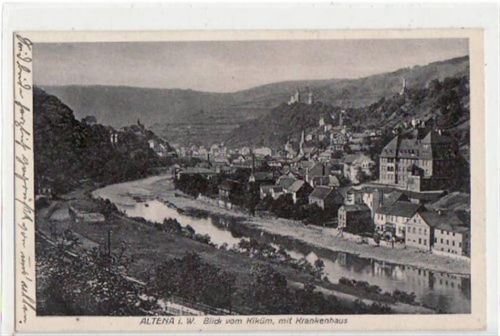 Altena mit Blick vom Kiküm und Krankenhaus gelaufen von 1931. Gute Erhaltung.