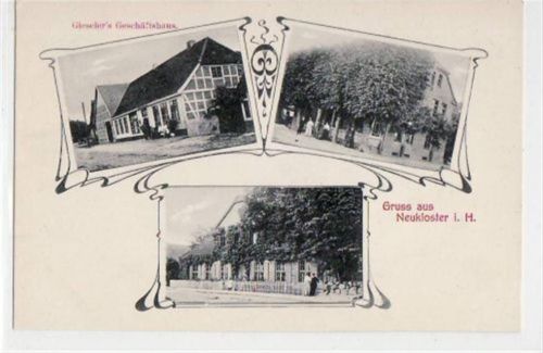 21614 W2150 Neukloster , Niederelbe - 3 Abbildungen mit Gieselers Geschäftshaus ungelaufen Top Erhaltung.