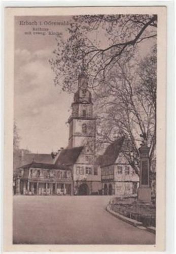 Erbach Erbach im Odenwald. Rathaus mit evangelischer Kirche. ungelaufen handschriftliches Datum von 1946. Ecken mit Albumabdrücken, sonst gut erhalten
