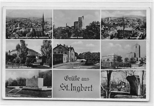 St. Ingbert mit Brauerei BEcke r und Städt. Anlage mit Gymnasium gelaufen. Leichter Stempeldurchdruck, leichte Abschürfungen, sonst gut erhalten