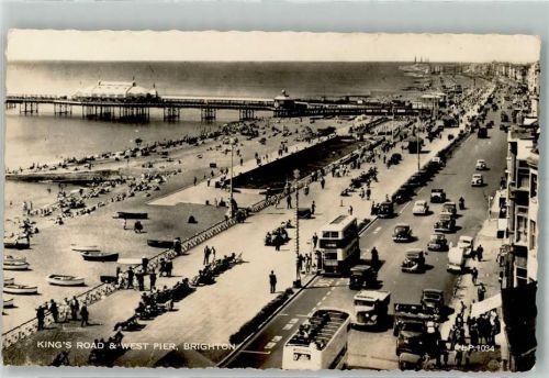 Brighton 1956 Omnibus Auto West Pier King´s Road Schwimmbad Strand