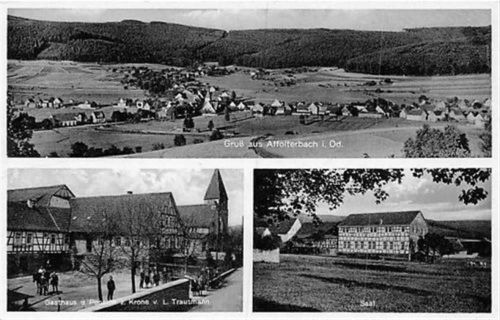 Affolterbach im Odenwald mit Gasthaus und Saal zur Krone gelaufen. Leichter Schrift- und Stempeldurchdruck, sonst gut erhalten