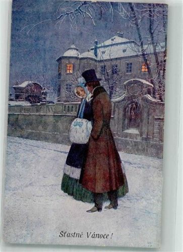 sign. Wenig Elegantes Paar in warmer Winterkleidung auf der verschneiten Straße Weihnachten